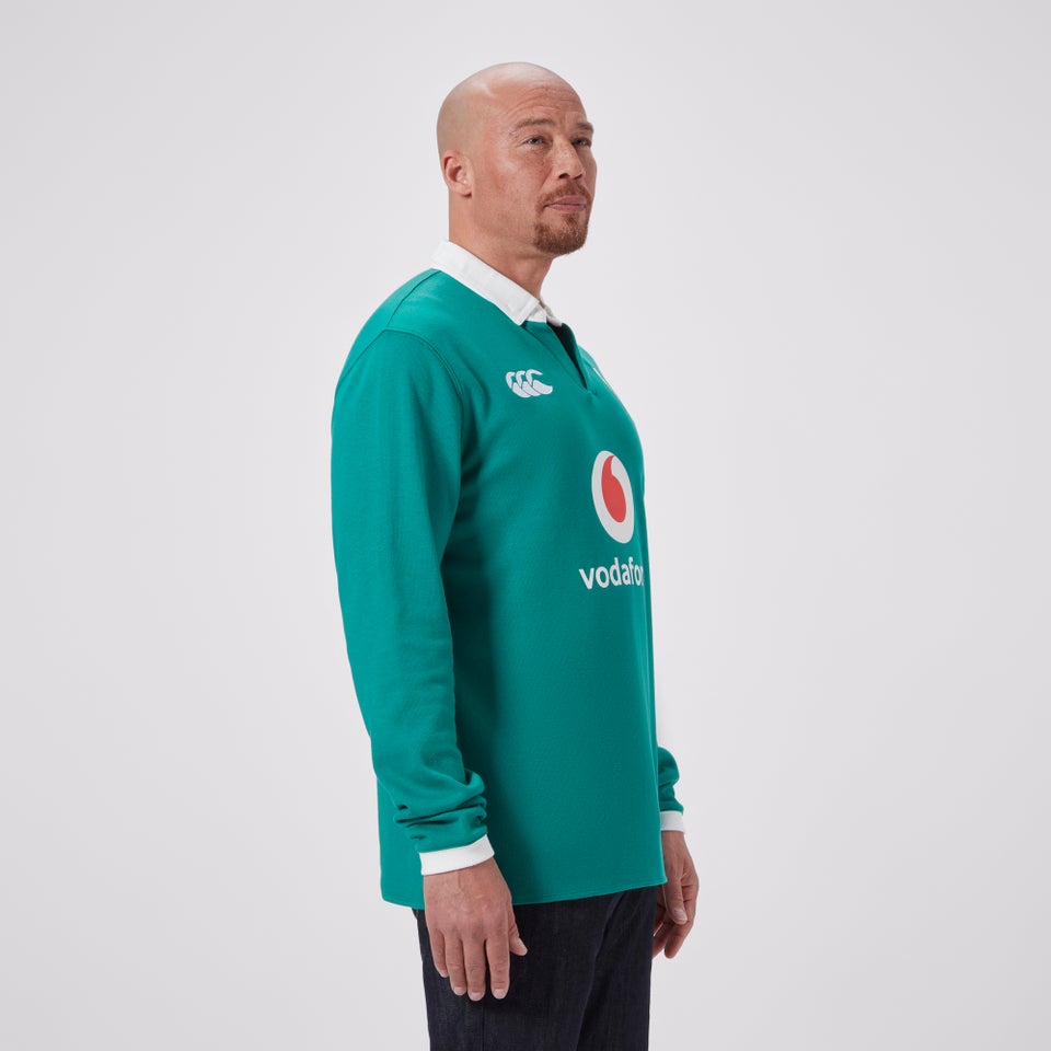 Mens Ireland Home Long Sleeved Classic Polo Shirt Green/White