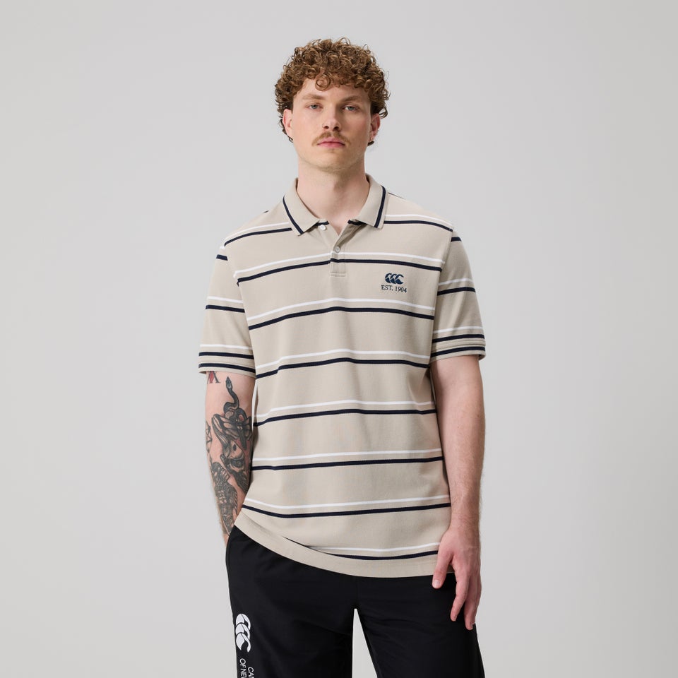 Mens Multi Stripe Polo Beige
