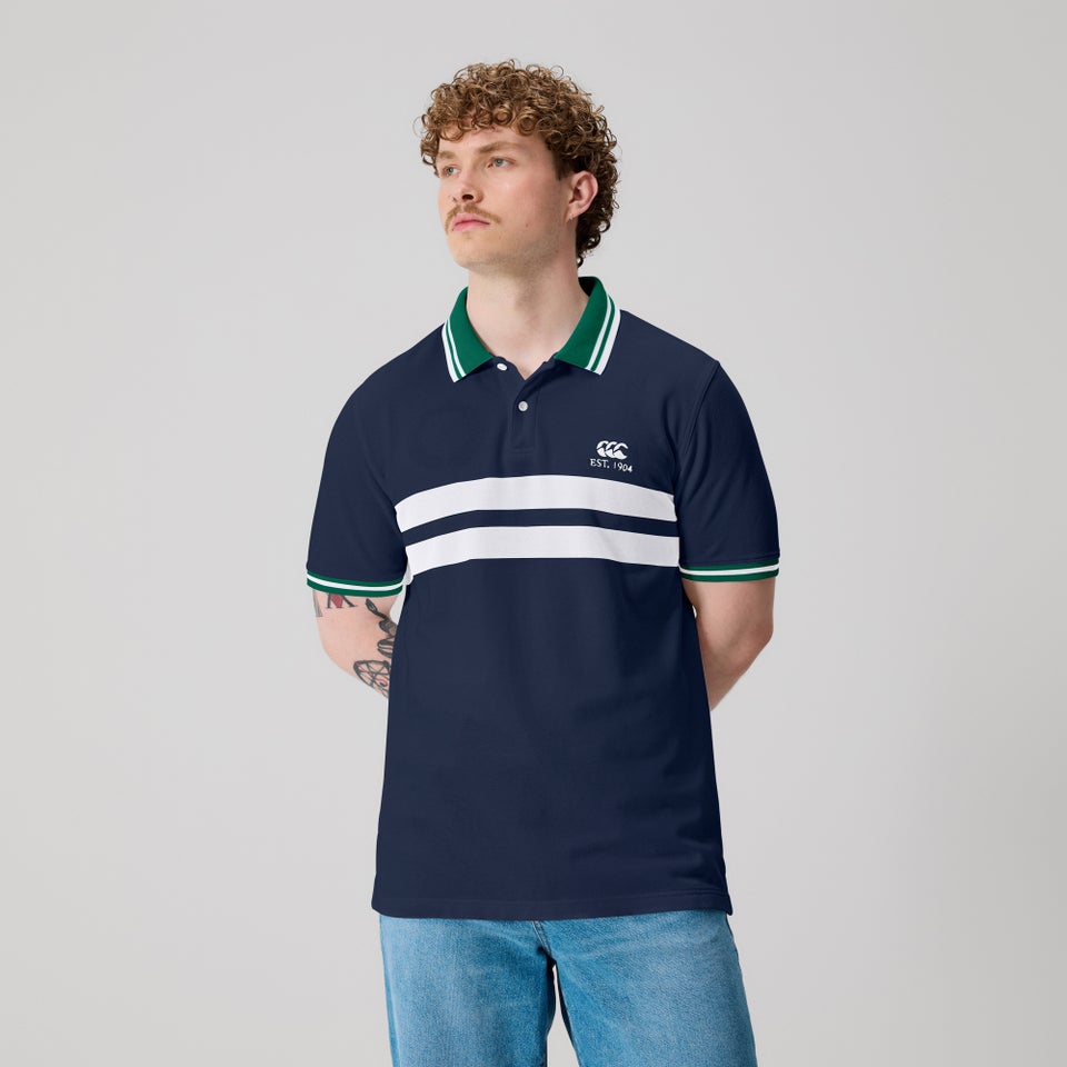 Mens Chest Stripe Polo Navy